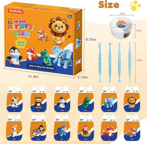 Miniatura 2 de Kit de arcilla seca al aire para niños, 12 manualidades de animales, modelo de arcilla mágica, kits de arcilla con herramientas de escultura y Kit