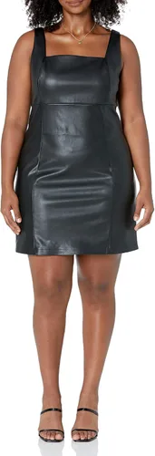 Miniatura 4 de The Drop Hank - Mini vestido de piel vegana con cuello cuadrado para mujer