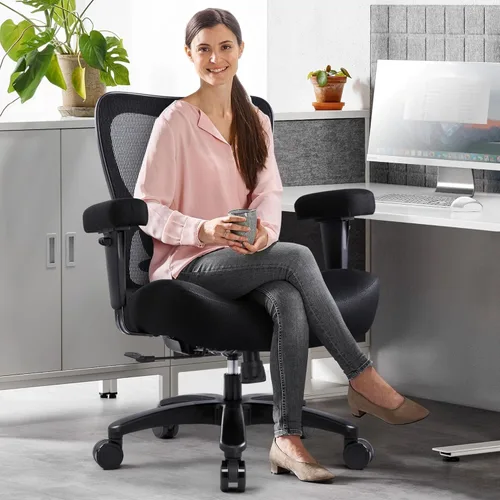 Miniatura 2 de Silla de escritorio de oficina grande y alta de 500 libras, silla de escritorio ergonómica de malla resistente, sillas de computadora giratorias