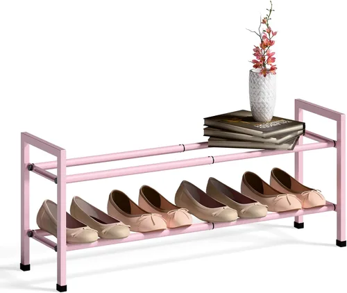 Miniatura 10 de Bumusty Zapatero expandible de 2 niveles para armario, zapatero ajustable de 18 a 33 pulgadas para espacios pequeños, organizador de zapatos pequeño
