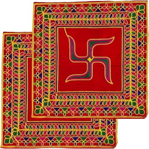 Miniatura 9 de NAISHA Red Pooja Aasan Mat (juego de 2), mandir de tela Puja/altar de 20 x 20 pulgadas, decoraciones multiusos Pooja accesorios de mantenimiento