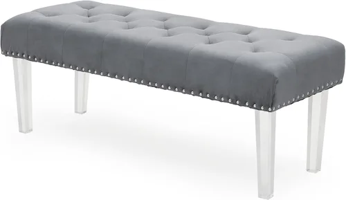 Miniatura 10 de Magshion Banco otomano de terciopelo de 45 pulgadas de longitud con patas de metal, banco de cama auxiliar con patas de metal dorado, banco tapizado