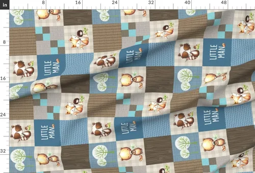 Miniatura 2 de Spoonflower Tela - Edredón de retazos de hombre pequeño del bosque con diseño de oso mapache y zorro crema azul y marrón impreso en tela de gasa