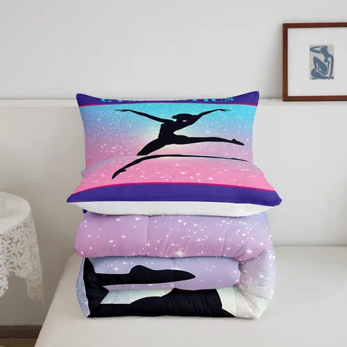 Miniatura 6 de Edredón de gimnasia tamaño individual para niñas, juegos de ropa de cama de cielo estrellado para niños y adolescentes, edredón con temática