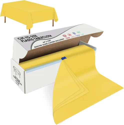 Miniatura 8 de tujol Rollo de mantel de mesa de plástico desechable beige de 54" X 100', cubierta de mesa de plástico con caja cortadora, mantel desechable cortado