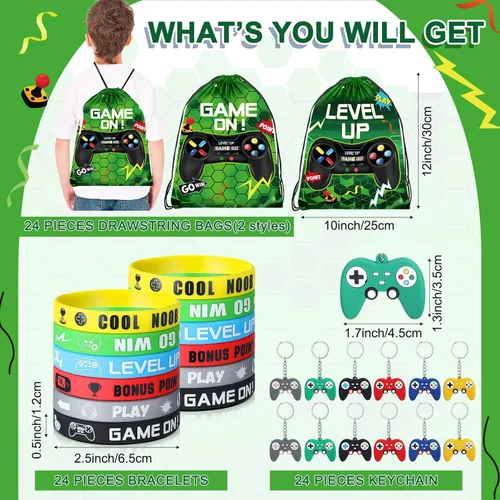 Miniatura 2 de Nosiny 72 bolsas con cordón para fiestas de videojuegos, bolsas con cordón para videojuegos, pulseras de silicona, llavero, recompensas en el aula