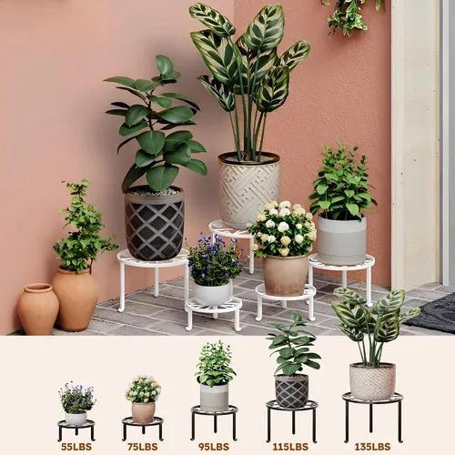 Miniatura 3 de Paquete de 5 soportes para macetas de hierro resistentes a la oxidación para interiores y exteriores, soporte decorativo redondo para flores