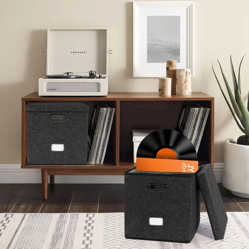 Miniatura 8 de Caja de almacenamiento de discos de vinilo resistente - Organizador de almacenamiento de álbumes con capacidad para más de 50 discos individuales