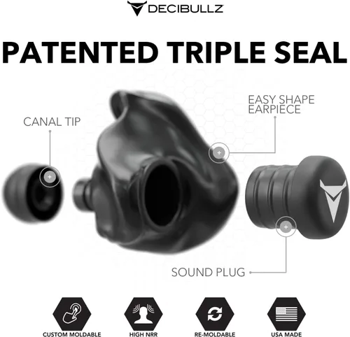 Miniatura 3 de Decibullz - Tapones para oídos moldeables a medida, 31 dB NRR más alto, protección auditiva cómoda para disparar, viajar, trabajar y conciertos Negro