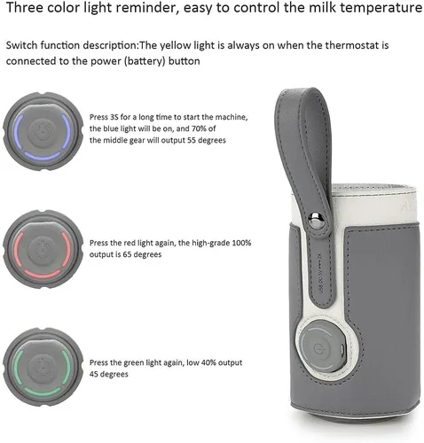 Miniatura 6 de Calentador de biberones portátil USB, 3 temperaturas ajustables para viajes en coche y mantenimiento de calor de leche, gris oscuro
