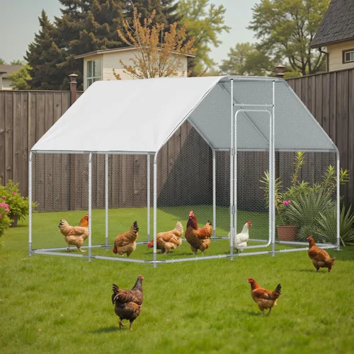 Miniatura 11 de Gallinero de metal, gallinero con cubierta impermeable y anti-UV, jaula de aves de corral con puerta con cerradura, gallinero para gallinas de pato