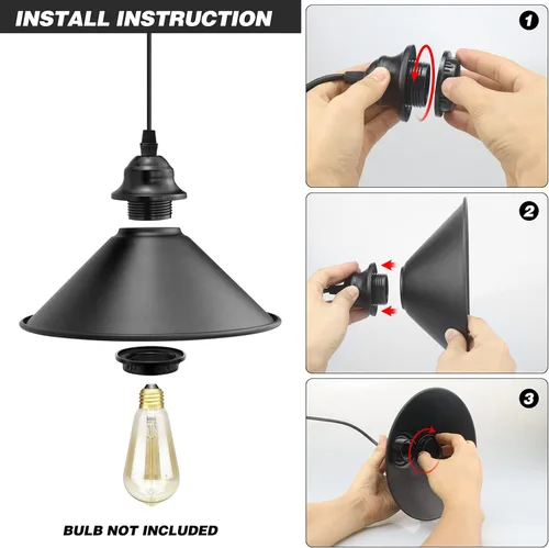 Miniatura 5 de Lámpara colgante enchufable, luz colgante industrial con cable de enchufe, interruptor de encendido/apagado, luz colgante de granja con cable
