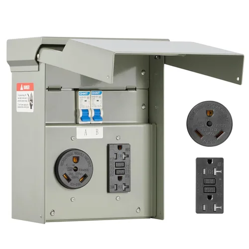 Miniatura 12 de VEVOR Caja de toma de corriente RV de 50 amperios, 125/250 voltios, caja de receptáculo cerrada para exteriores con cerradura, NEMA 14-50R, panel