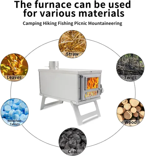 Miniatura 6 de Estufa de campamento portátil para camping, pesca en hielo, cocina, senderismo, viajes, estufa de leña portátil con chimeneas de 8.2 pies