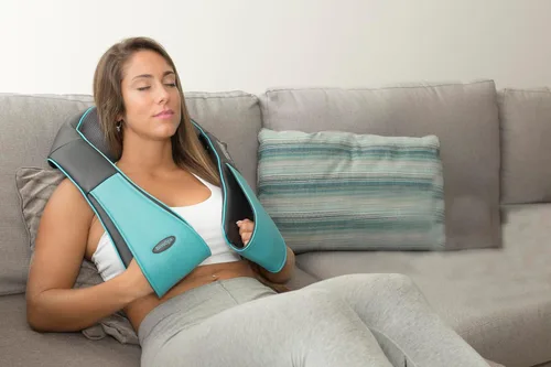 Miniatura 7 de Masajeador shiatsu de hombro y cuello con calor, almohada masajeadora para tejido profundo para aliviar el dolor del cuello, la espalda y los Azul