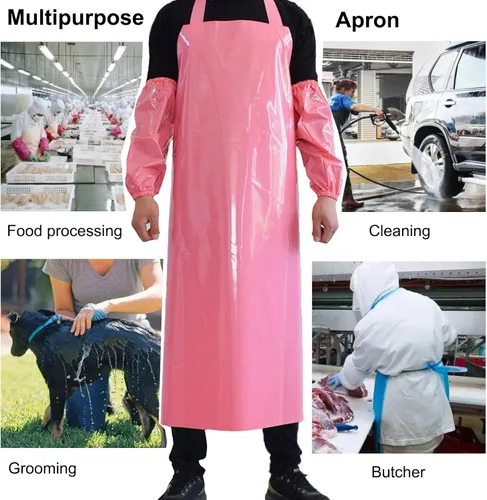 Miniatura 5 de ELEBOX Delantal impermeable a prueba de aceite delantal utilitario delantal resistente a productos químicos con manga delantal de trabajo ultra Rosa