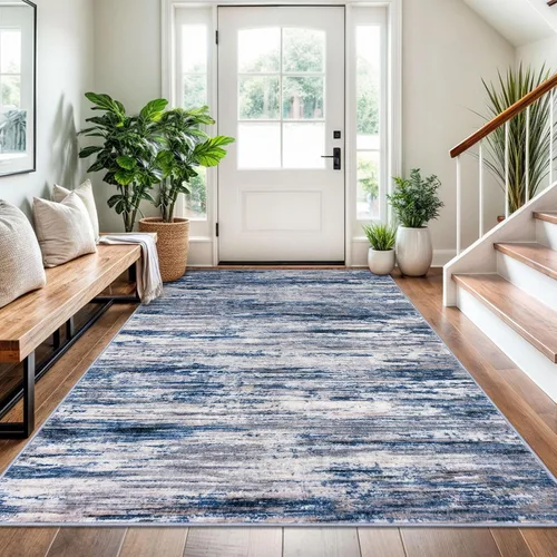 Miniatura 67 de SIILOOM 2 x 3 Alfombra moderna y abstracta para entrada, alfombra neutra azul marino gris multicolor súper suave de área pequeña, alfombras lavables