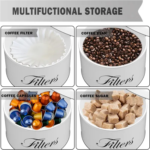 Miniatura 4 de Soporte para filtro de café, cesta blanca, almacenamiento de filtro de café con tapa, recipiente redondo para filtro de café para mostrador, Blanco