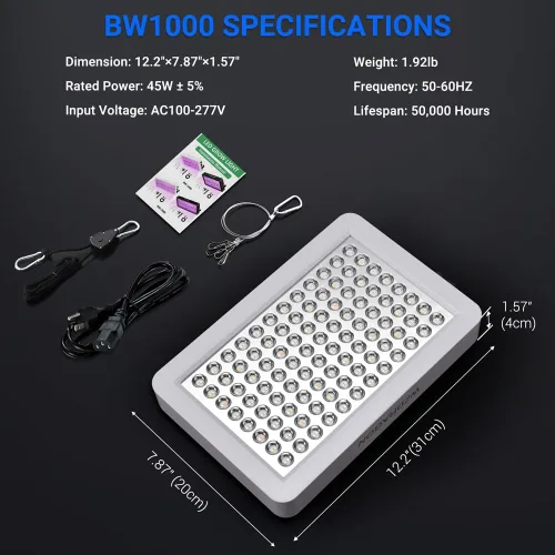 Miniatura 6 de Luces de Cultivo LED BW1000 Mejoradas 2024 con Chips Dobles de Espectro Completo para Invernadero y Plantas de Interior, Crecimiento Vegetativo
