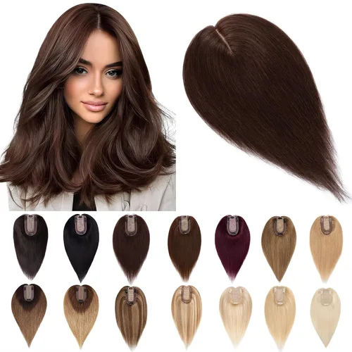 SEGO Toppers de cabello humano para mujeres con cabello ralo, 2.76 x 5.12 in, base de seda, 100% cabello humano real, peluca parcial con clip en la