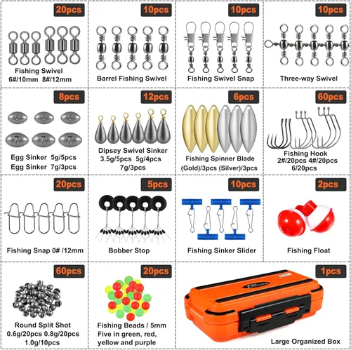 Miniatura 5 de PLUSINNO 253/387pcs Fishing Gear Accessories Kit, Fishing Tackle Box with Tackle Included, Fishing Hooks, Fishing Weights Sinkers, Spinner Blade