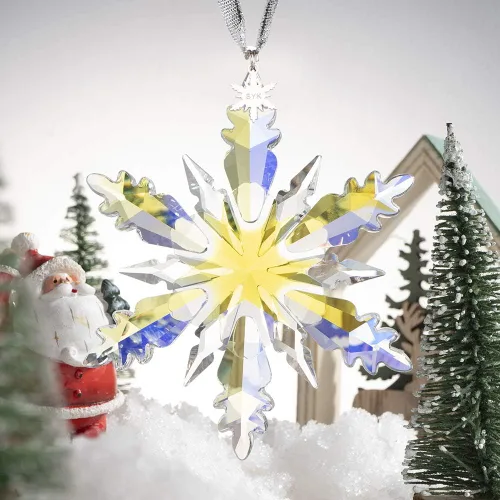 Miniatura 3 de SIYOUKI Adorno de Navidad de ángel de hielo 2023 con caja de regalo, estrella de invierno anual de copo de nieve de cristal, colgante de decoración