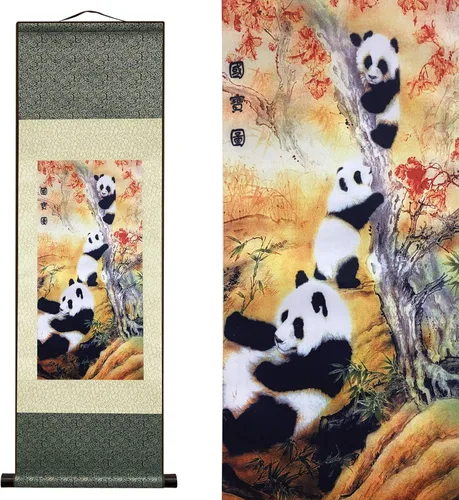Miniatura 48 de AtfArt Decoración asiática de pared, hermosa pintura de pergamino de seda, 4 flores de hombre justo, orquídea ciruela, bambú, crisantemo, decoración