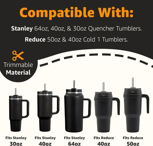 Miniatura 2 de Jmoe USA Pajitas de repuesto de 12 pulgadas para vasos Stanley de 40 onzas y 30 onzas, se adapta a vasos de 50 y 40 onzas Cold1 Paquete de 6 Negro