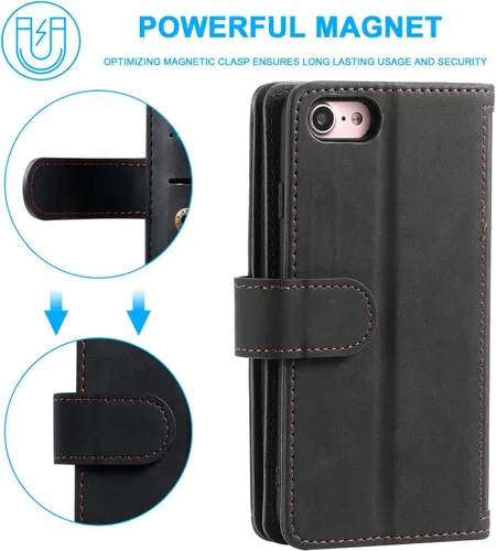 Miniatura 7 de UEEBAI Funda tipo cartera para iPhone SE 2022 5G/iPhone 7/iPhone 8/iPhone SE 2020, retro con 9 ranuras para tarjetas, bolsillo con cremallera, funda