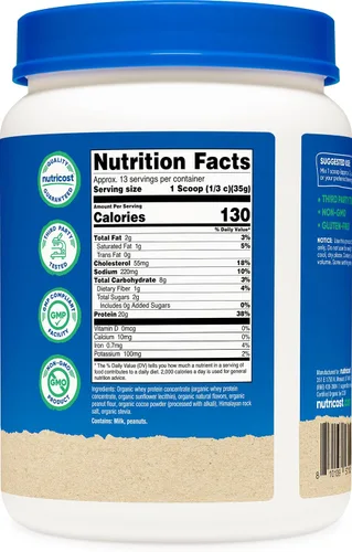 Miniatura 5 de Nutricost Concentrado de proteína de suero orgánico, sabor a mantequilla de maní de chocolate, (1 libra), sin gluten, sin OMG