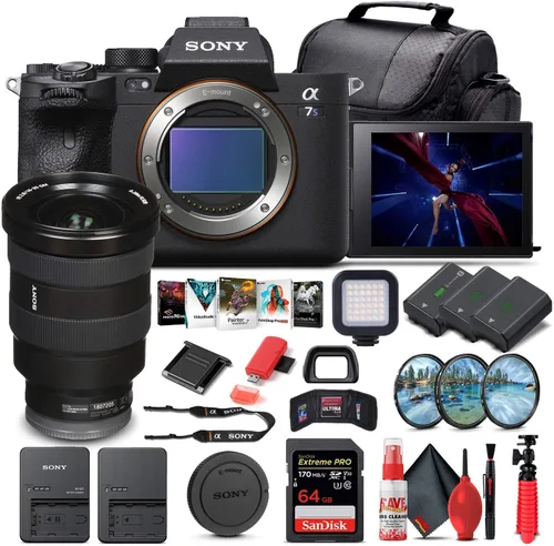Sony Cámara digital sin espejo Alpha a7S III (solo cuerpo) (ILCE7SM3/B) + lente Sony FE de 0.630-1.378 in + tarjeta de memoria de 64 GB + 2 baterías