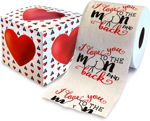 Miniatura 16 de Printed TP You're Booty-ful - Papel higiénico impreso para regalo de broma, divertido rollo de papel higiénico para San Valentín, decoración de Rojo