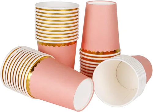 Miniatura 12 de Geeklife Vasos de papel dorados y amarillos, vasos de papel desechables de lámina dorada brillante de 9 onzas para bodas, fiestas, cócteles y cenas
