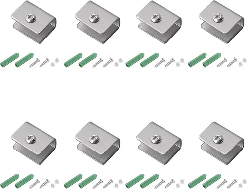 Miniatura 12 de 4 piezas de acero inoxidable ajustable soporte de estante de vidrio rectangular pequeña puerta gabinete abrazadera clip soporte para 0.236-0.315 in