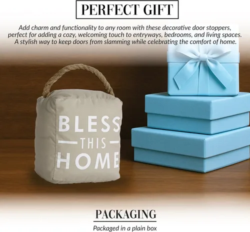 Miniatura 3 de Pavilion Gift Company 72151 Bless This Home - Tope para puerta, 5 x 6 pulgadas, gris, bronceado, beige y blanco