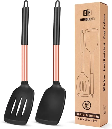 Paquete de 2 espátulas de cocina sólidas de silicona, antiadherentes, utensilios de cocina sin BPA, resistentes al calor, utensilios de cocina