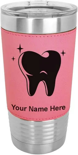 Miniatura 9 de LaserGram Vaso aislado al vacío de 20 onzas, con dientes, grabado personalizado incluido (piel sintética, estilo béisbol)