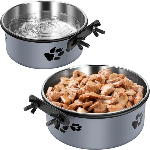 Miniatura 8 de Tazón de Agua Colgante para Perrera, ShineMe Paquete de 2 Tazones de Acero Inoxidable para Comida y Agua para Jaula de Perro, Jaula, Tazones