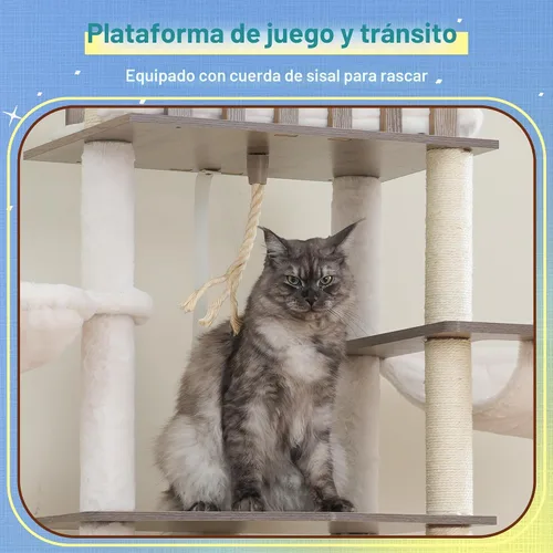 Miniatura 4 de Hey-brother Árbol de madera para gatos, torre de muebles para gatos de 69.7 pulgadas con plataformas grandes, hamacas, condominio espacioso, postes