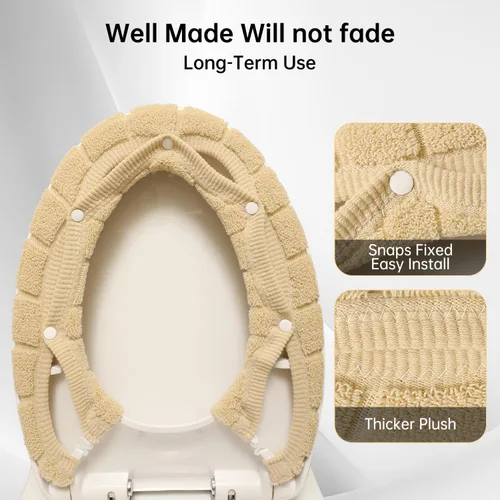 Miniatura 2 de Funda para asiento de inodoro, baño suave más grueso calentador con broches fijos elástico lavable tela de fibra fundas y almohadillas para asiento