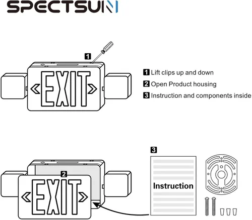 Miniatura 5 de SPECTSUN Paquete de 12 luces de emergencia de salida, luces de salida de emergencia de 120-277 V, luces de emergencia LED combinadas de salida