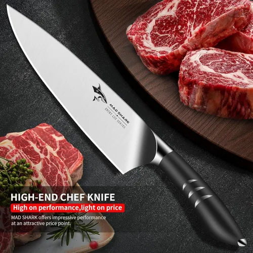 Miniatura 3 de MAD SHARK Cuchillo de chef de 8 pulgadas, cuchillo de cocina de alto carbono de acero inoxidable con mango ergonómico, cuchillo de cocina con caja