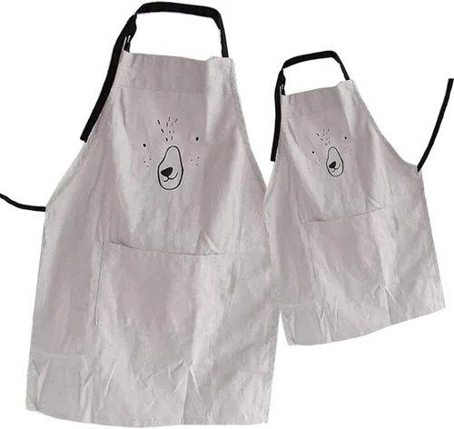 Paquete de 2 delantales ajustables de algodón para padres e hijos con bolsillos a juego para mamá y yo, para hornear, pintar Gris
