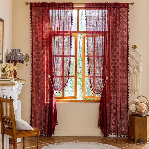 Miniatura 41 de YJ YANJUN - Cortinas de café boho, 24 pulgadas de largo, 2 paneles, cada una de 59" de ancho x 24" de largo, beige, con crochet, cortinas de cocina