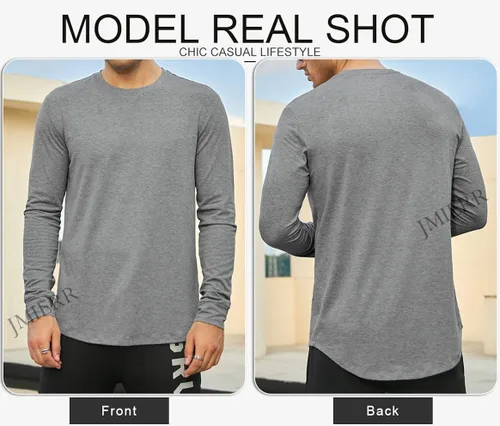 Miniatura 4 de JMIERR Mens 3 Pack Cotton Hipster Hip Hop Longline Crewneck T-Shirt