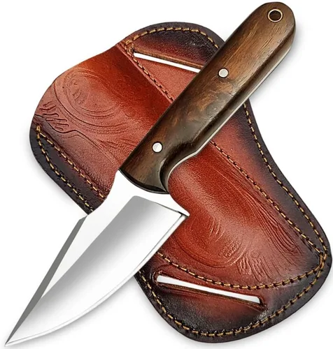 Miniatura 7 de Cuchillo de Desollar para Cuello de Acero de Damasco Hecho a Mano de 6", Mango de Palisandro con Protector de Acero y Funda de Cuero, Mejor Regalo