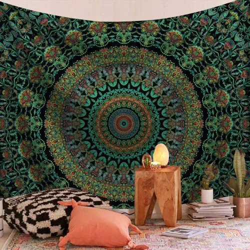 Miniatura 4 de FENDROM - Tapiz colorido y genial con mandala, artesanía popular, hindú, hippie, bohemio, para colgar en la pared, arte psicodélico floral