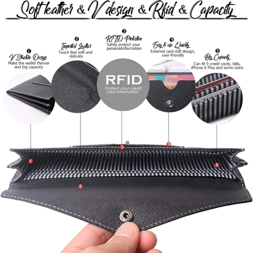 Miniatura 2 de Cartera de piel para mujer RFID con sobres ultrafinos