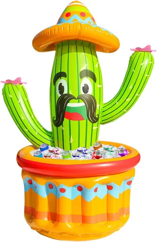PARENTSWELL Enfriador inflable de cactus de 47.5 pulgadas, enfriador de bebidas inflable para fiestas de verano, cubo de hielo inflable, suministros