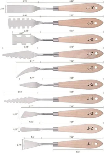 Miniatura 2 de Juego de cuchillos de pintura – 10 piezas de espátula de acero inoxidable, herramientas de pintura, cuchillos de metal, mango de madera